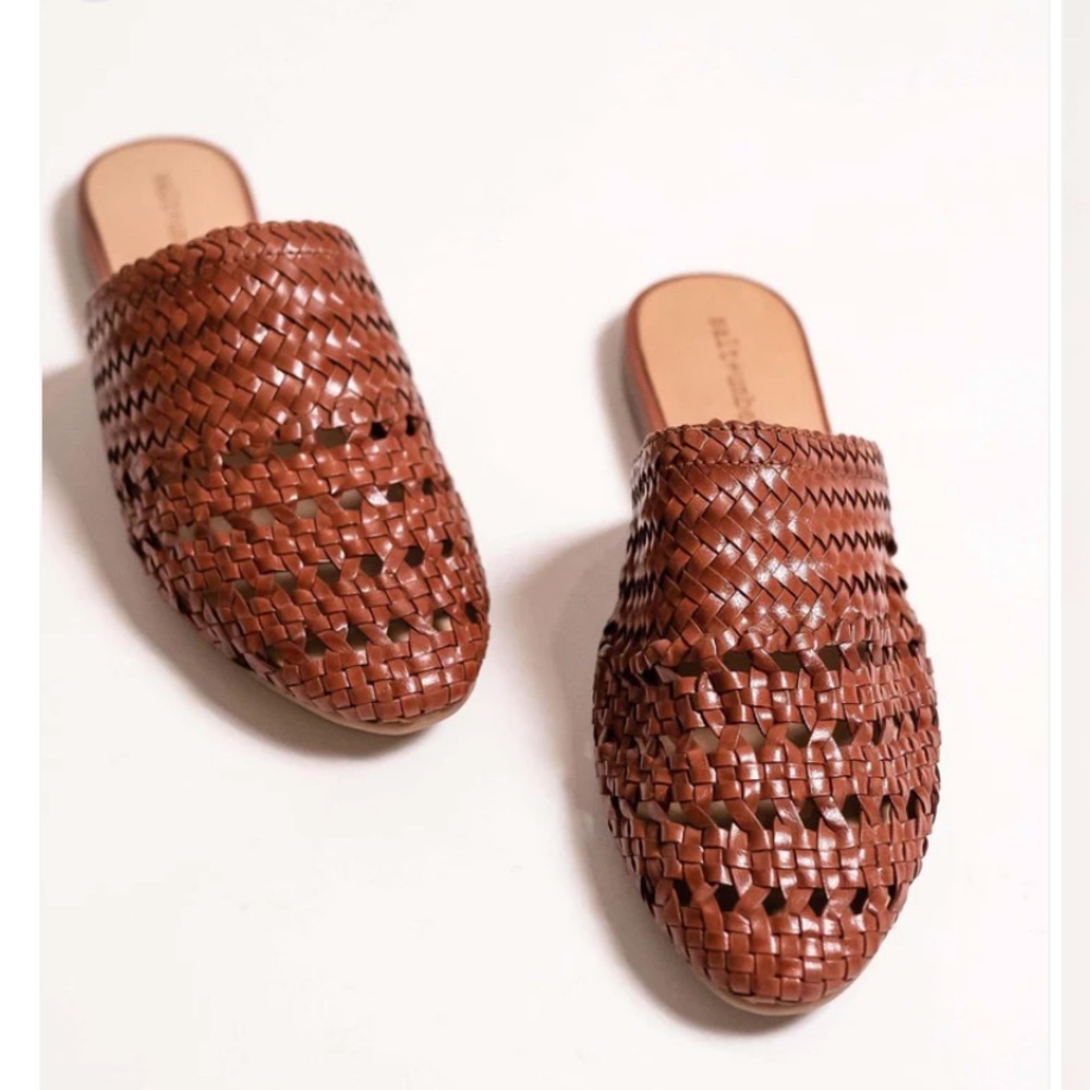 Salt and umber Lily woven leather mules